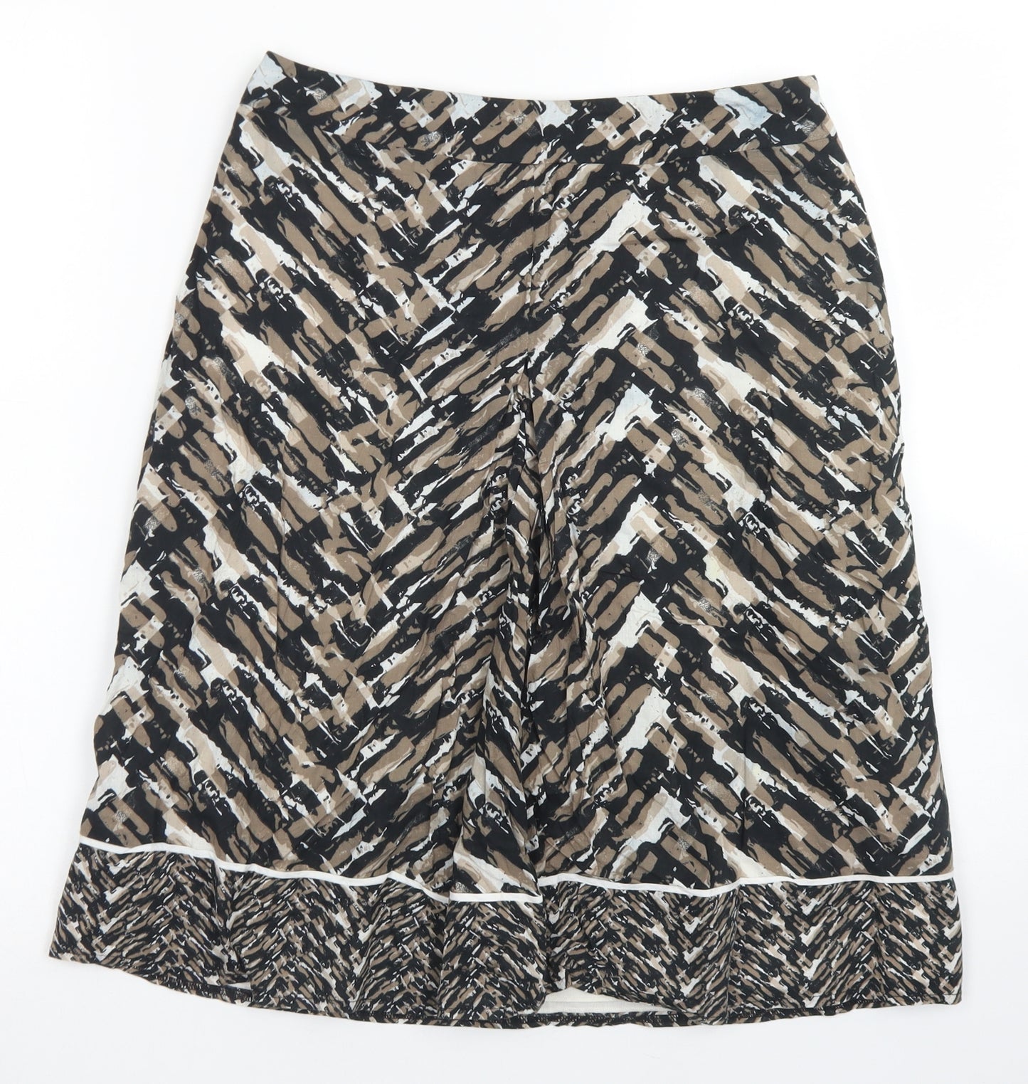Marks & SPencer Womens Brown Geometric Cotton A-Line Skirt Size 8   Zip