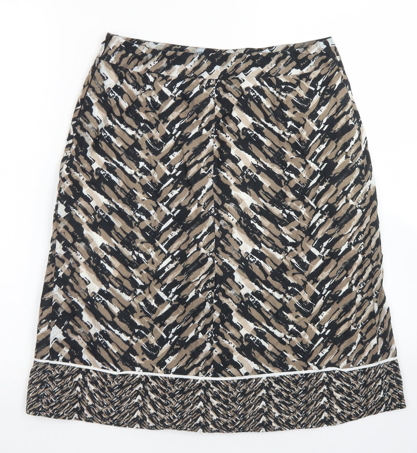 Marks & SPencer Womens Brown Geometric Cotton A-Line Skirt Size 8   Zip