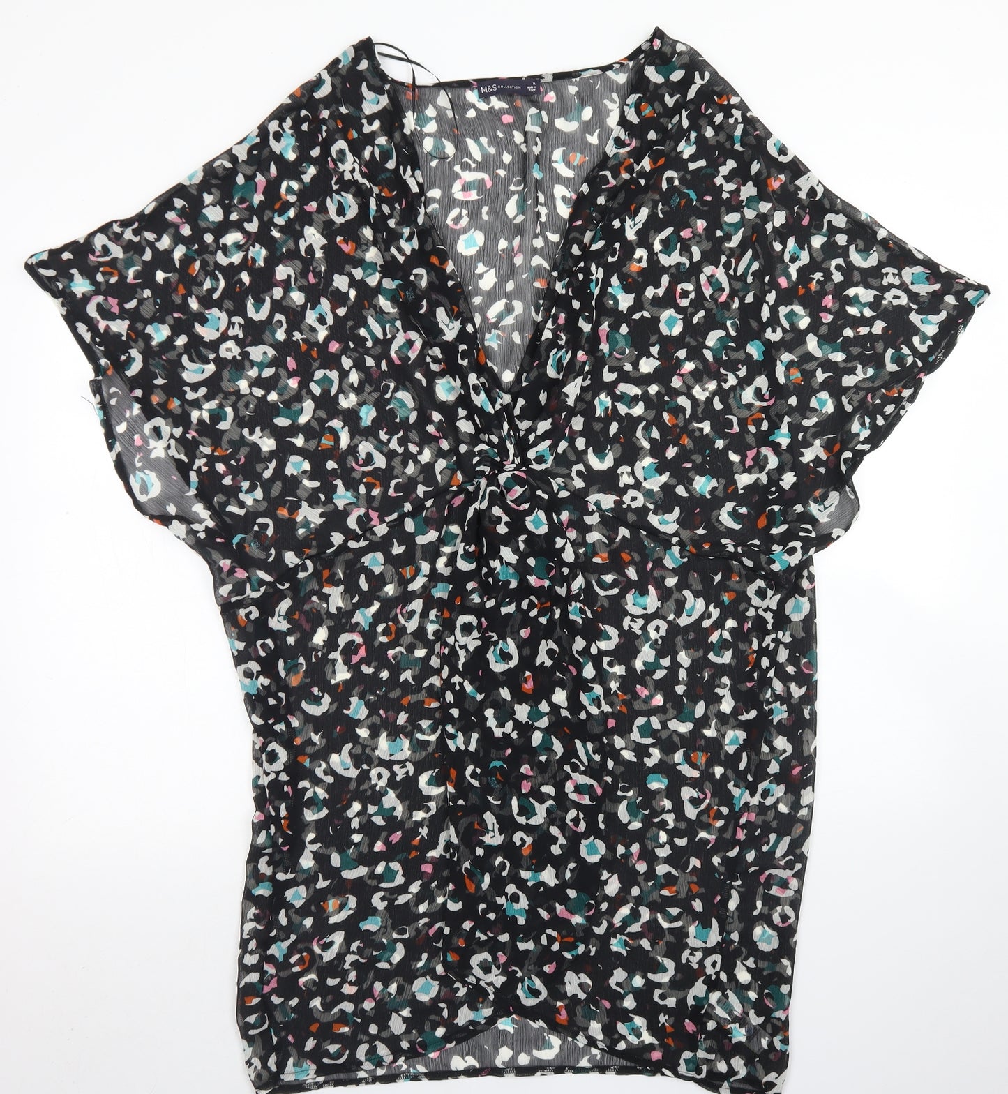 M&S Womens Black Animal Print Polyester Kaftan  Size XL  V-Neck