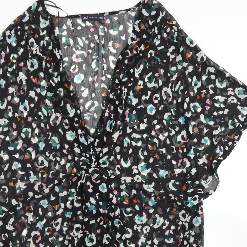 M&S Womens Black Animal Print Polyester Kaftan  Size XL  V-Neck