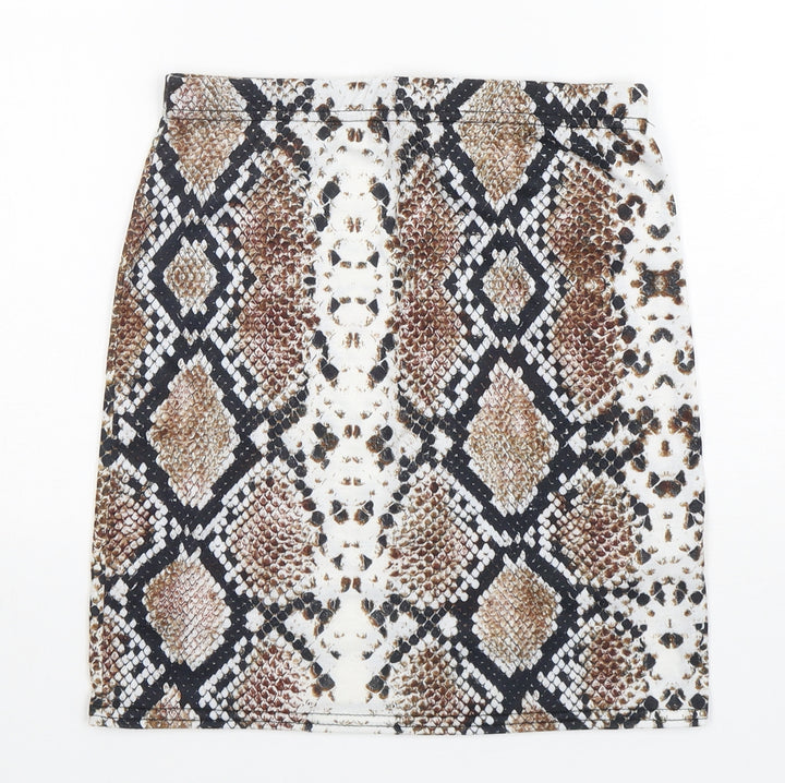 PRETTYLITTLETHING Womens Multicoloured Animal Print Polyester Mini Skirt Size 8