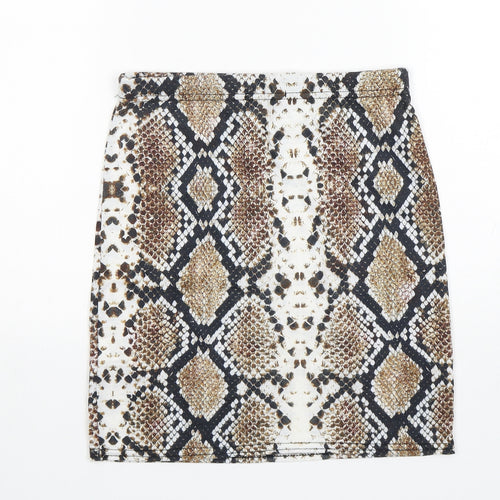 PRETTYLITTLETHING Womens Multicoloured Animal Print Polyester Mini Skirt Size 8
