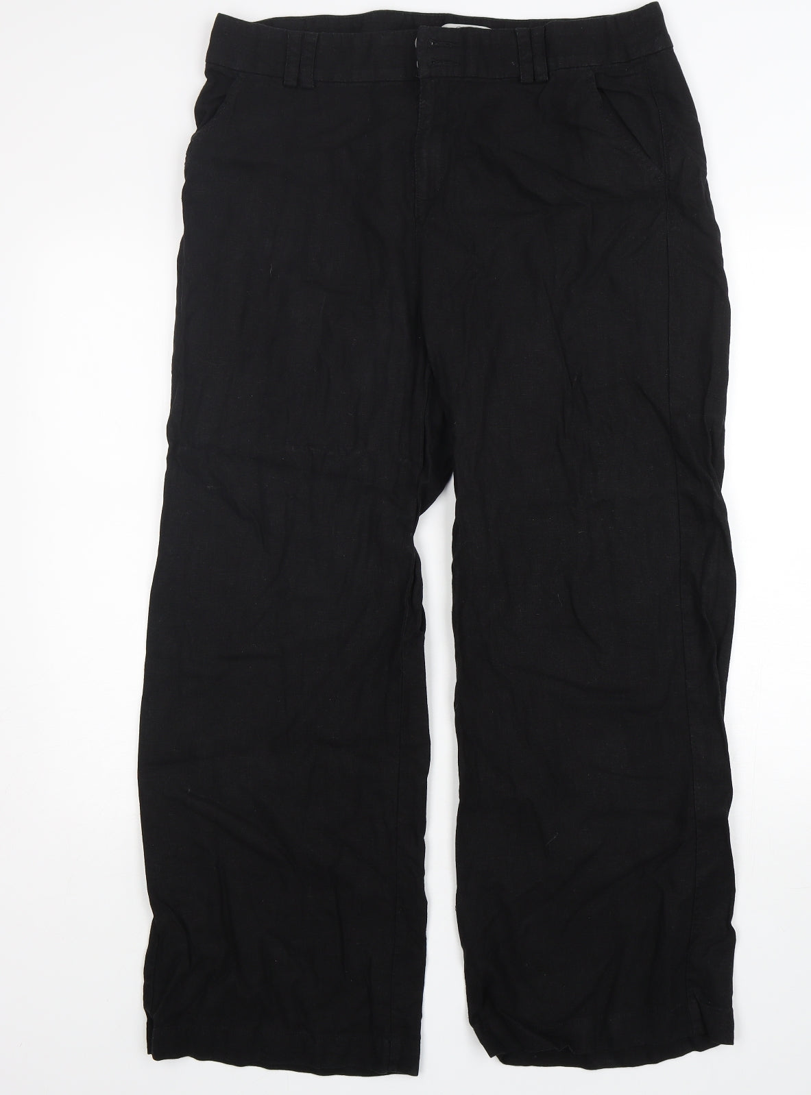 Peacocks Womens Black  Linen Trousers  Size 16 L29 in Regular