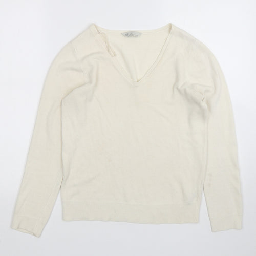 BHS Womens Beige V-Neck  Acrylic Pullover Jumper Size 10