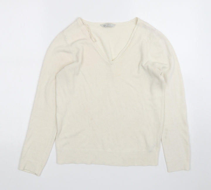 BHS Womens Beige V-Neck Acrylic Pullover Jumper Size 10