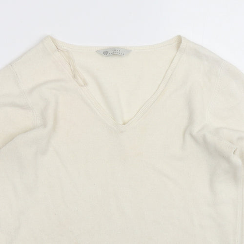 BHS Womens Beige V-Neck  Acrylic Pullover Jumper Size 10