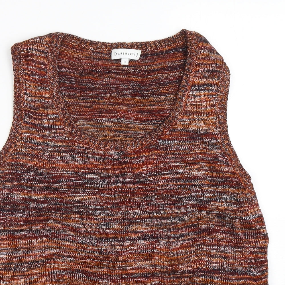 Warehouse Womens Brown Round Neck  Viscose Vest Jumper Size 16