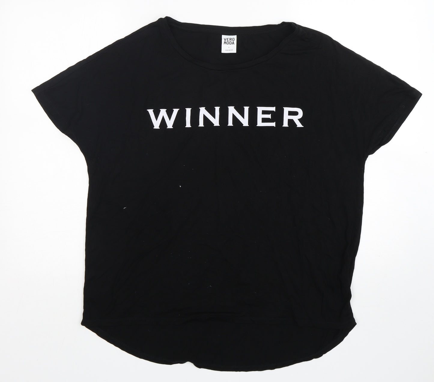 VERO MODA Womens Black  Viscose Basic T-Shirt Size L Round Neck - Winner