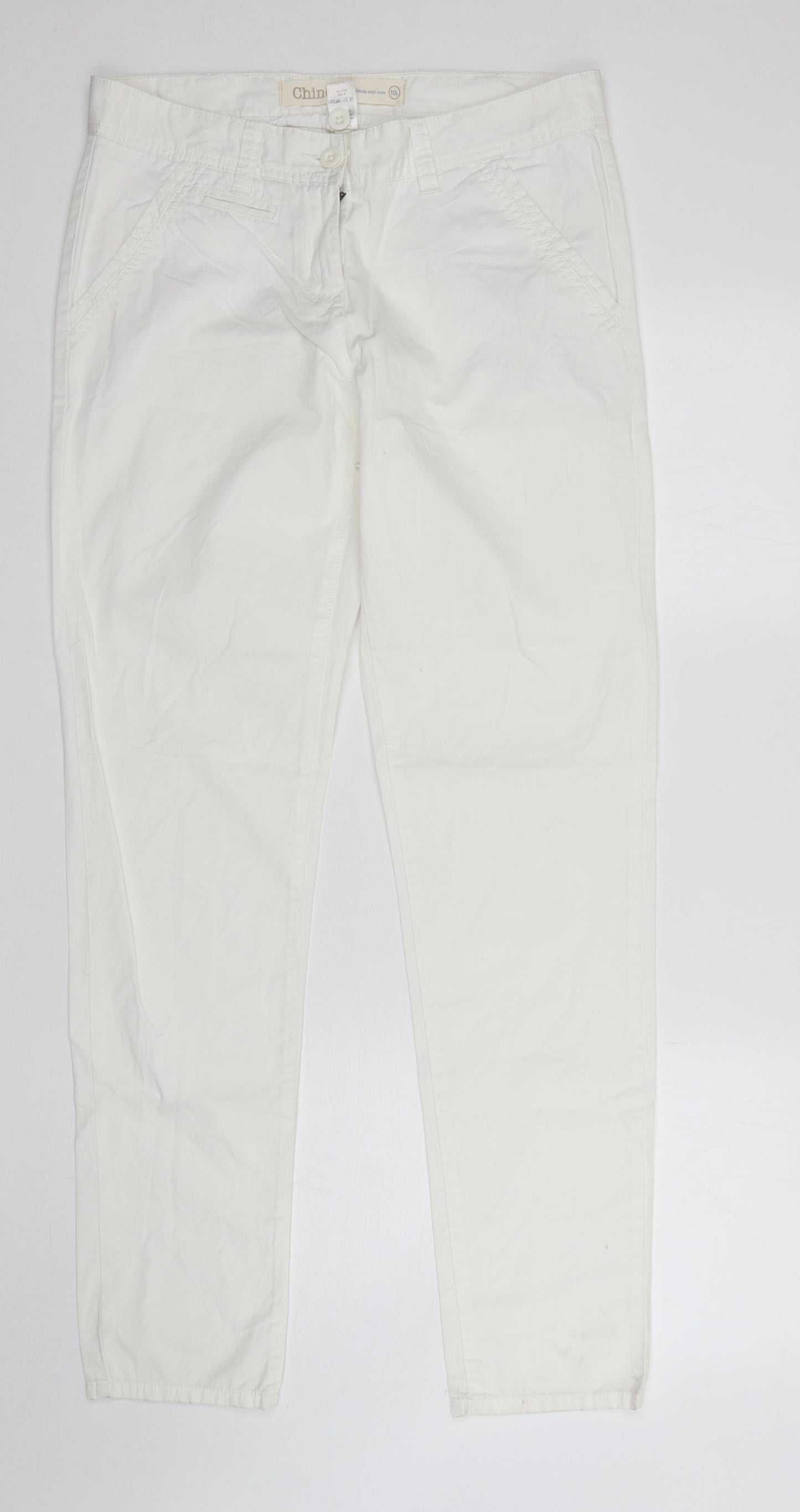 NEXT Womens White  Cotton Chino Trousers Size 10 L33 in Regular