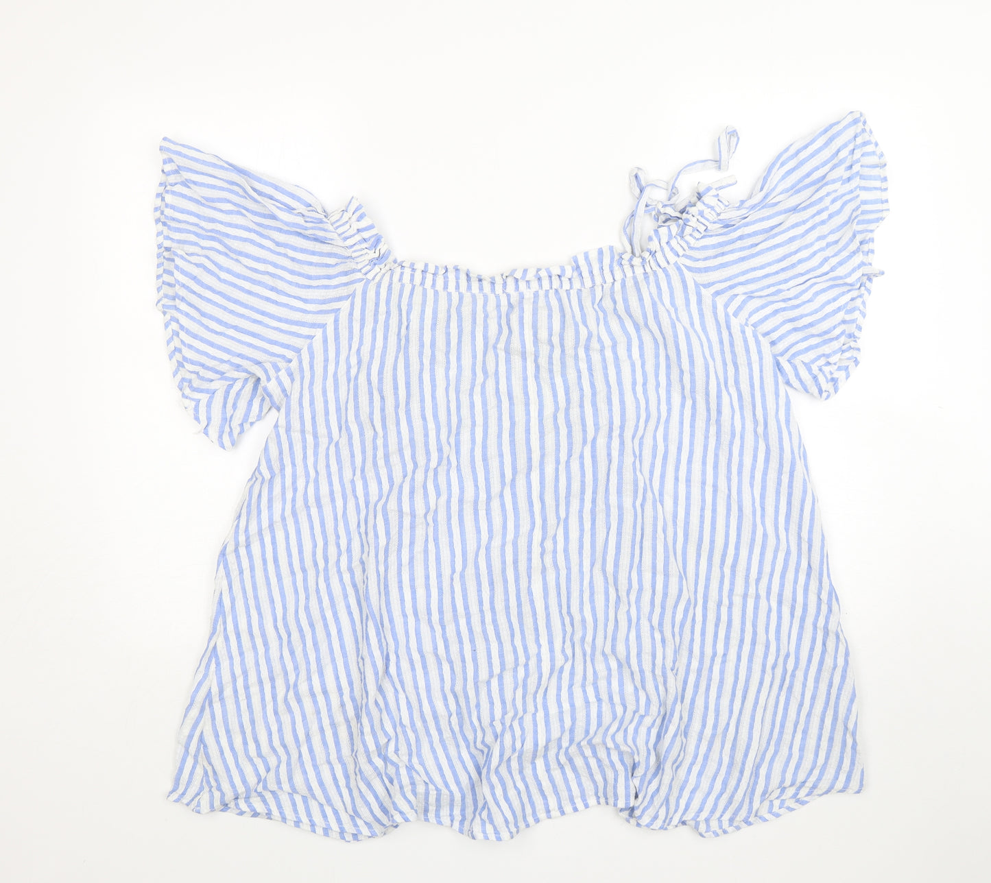 River Island Womens Blue Striped Cotton Basic Blouse Size L Boat Neck