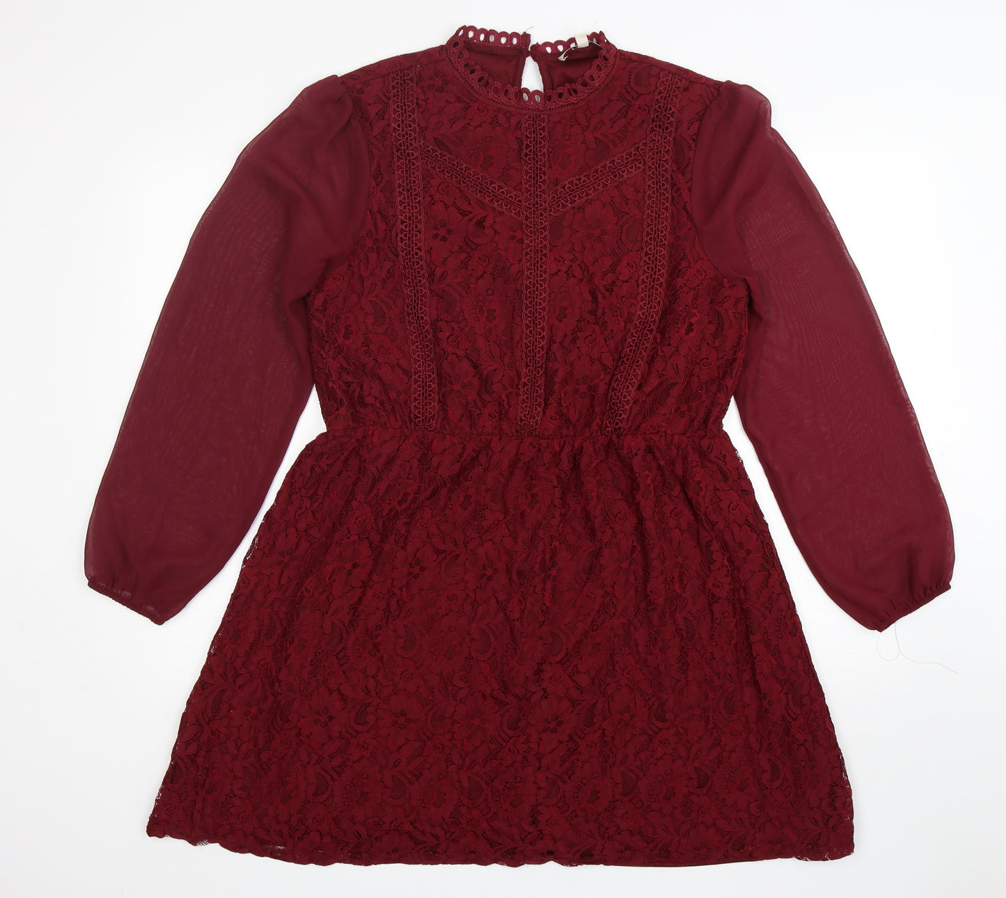 Oasis Womens Red Floral Polyamide Fit & Flare  Size L  Round Neck