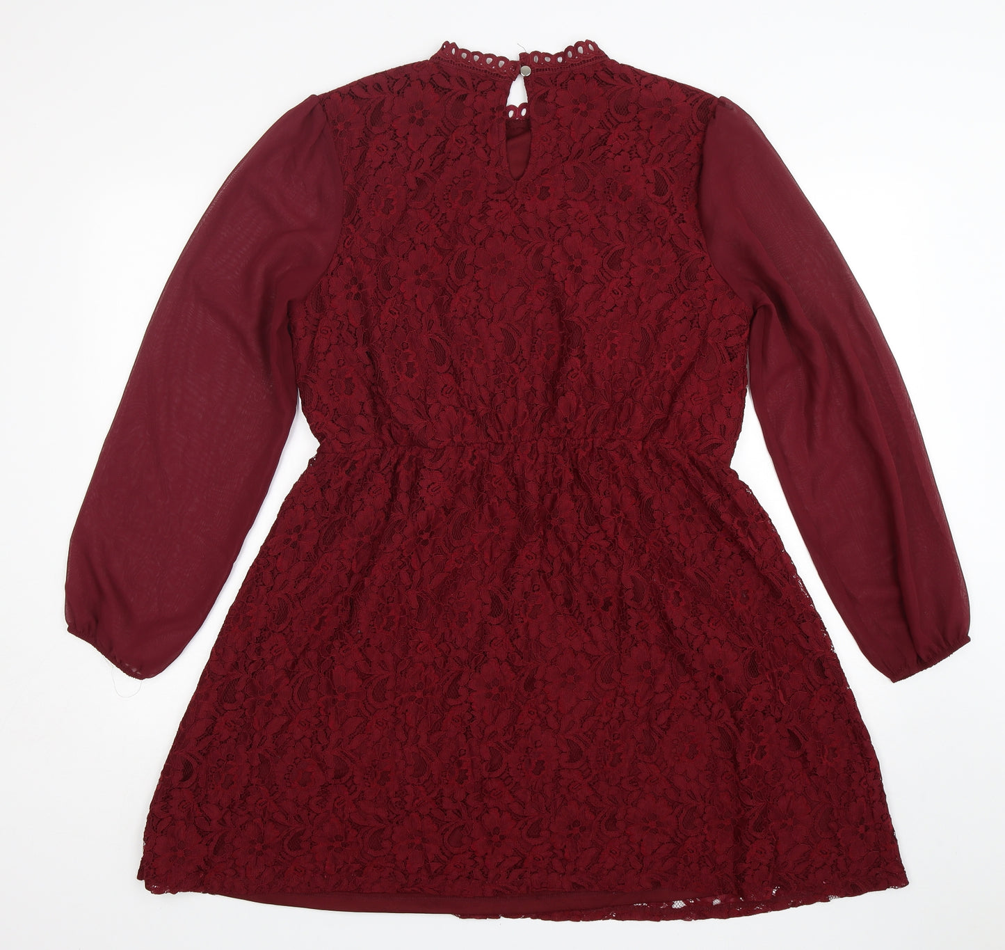 Oasis Womens Red Floral Polyamide Fit & Flare  Size L  Round Neck