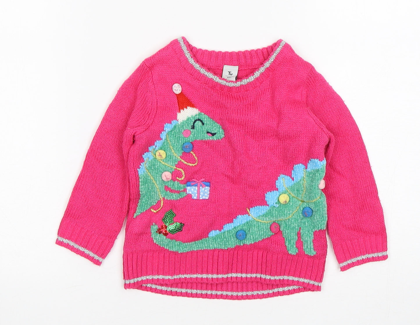 TU Girls Pink  Acrylic Pullover Jumper Size 9-12 Months   - Christmas
