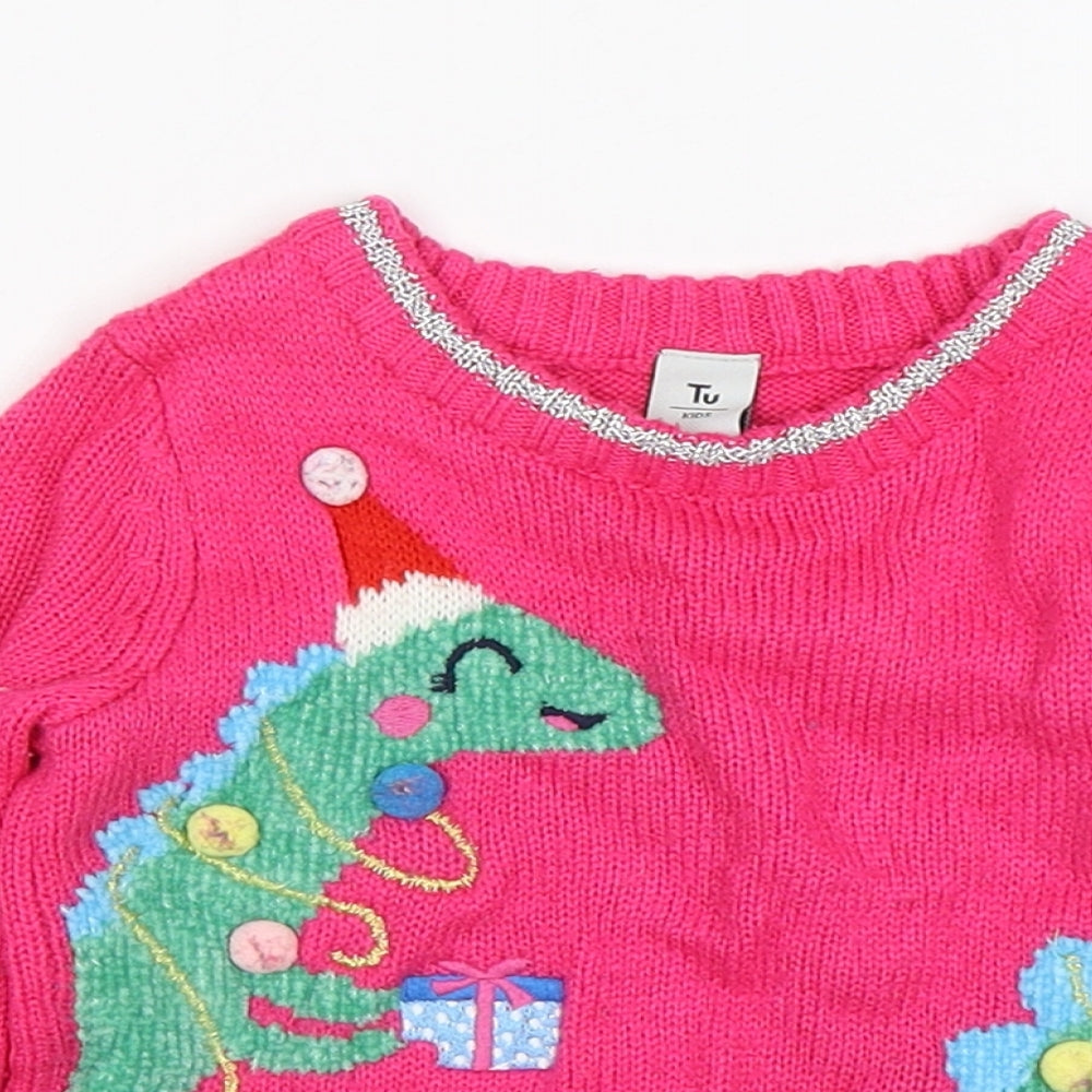 TU Girls Pink  Acrylic Pullover Jumper Size 9-12 Months   - Christmas