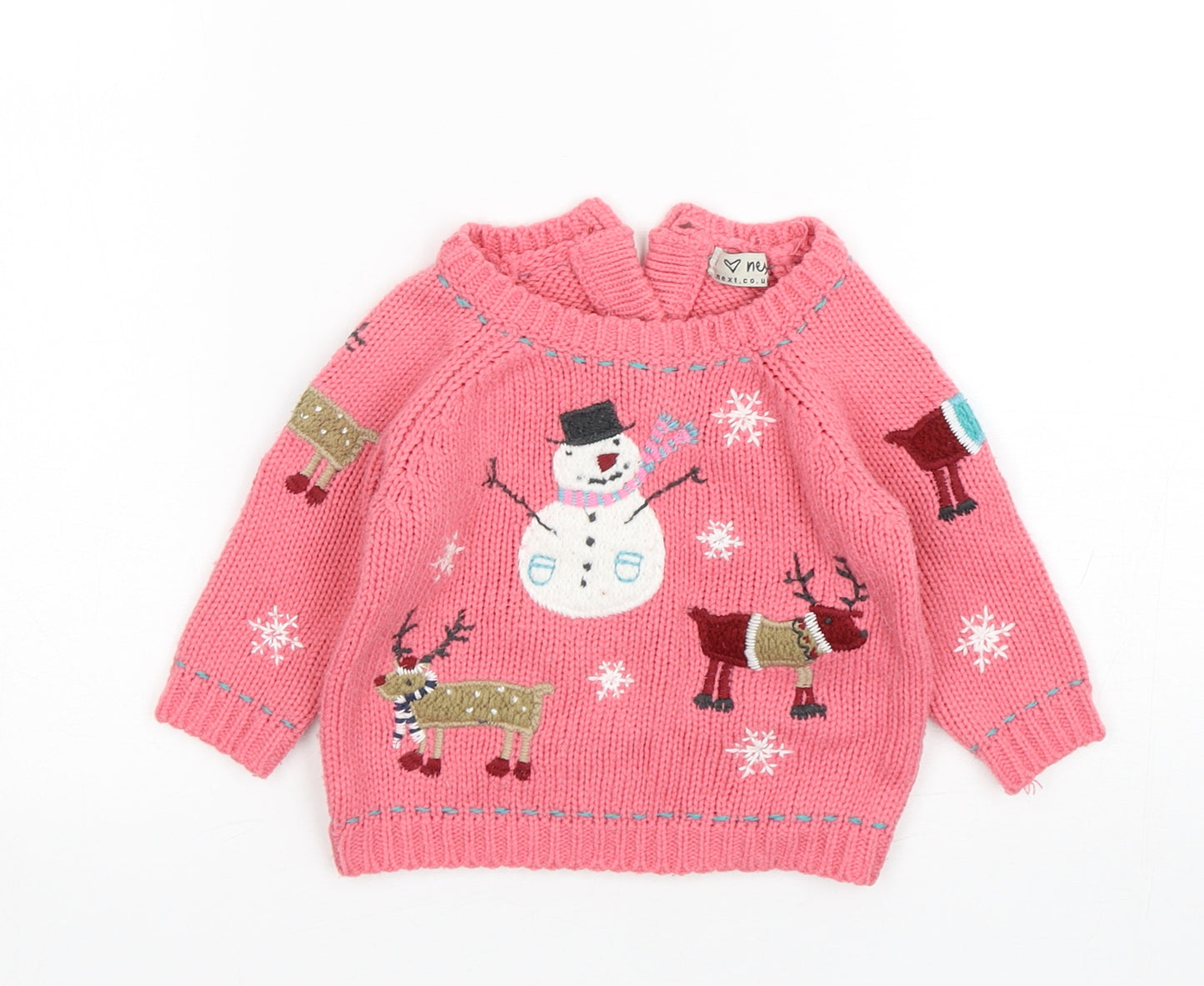 NEXT Girls Pink  Acrylic Pullover Jumper Size 6-9 Months   - Christmas