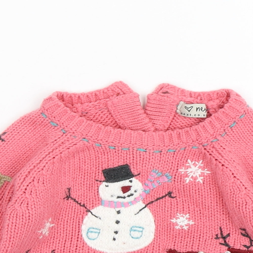 NEXT Girls Pink  Acrylic Pullover Jumper Size 6-9 Months   - Christmas