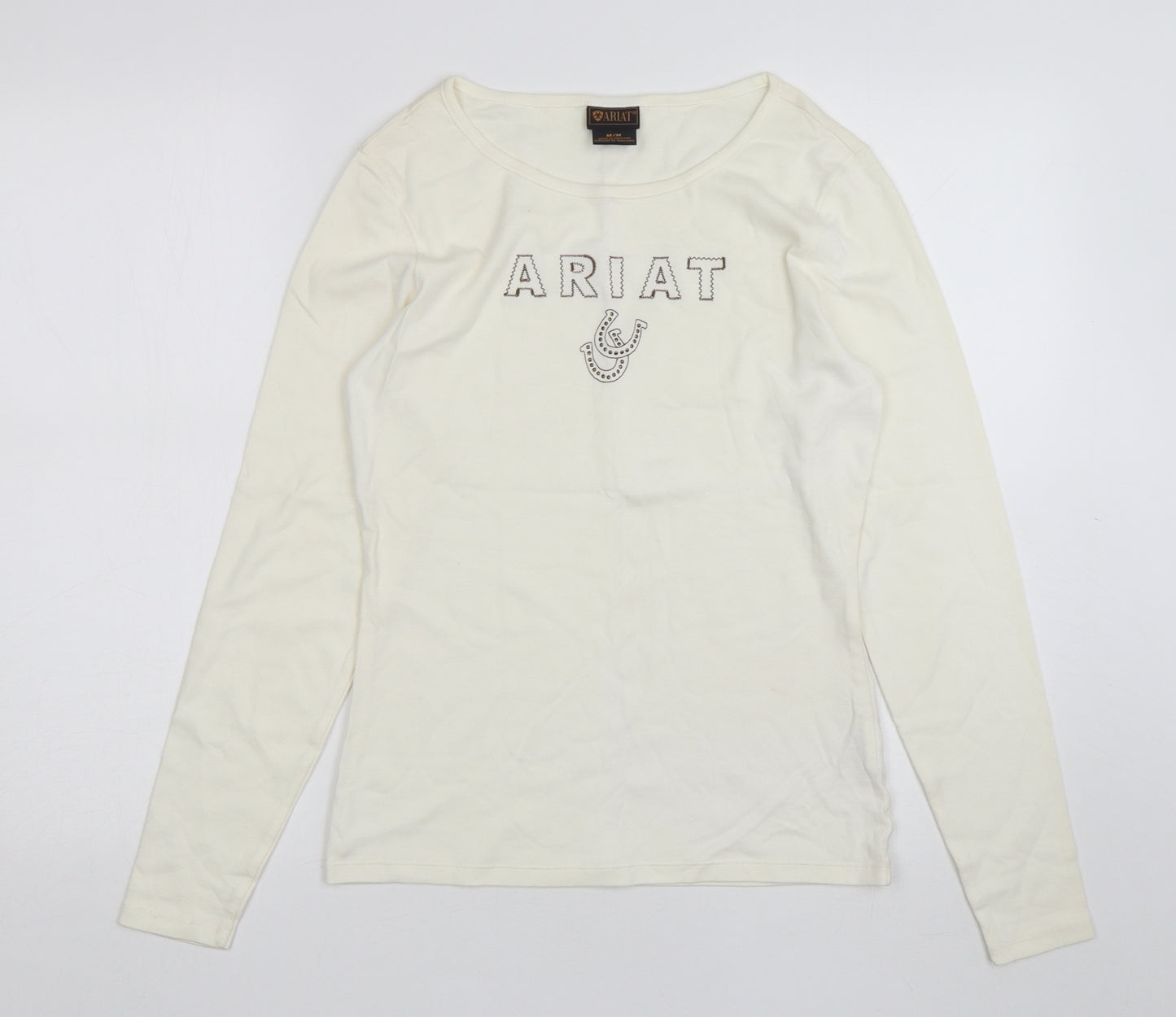 Ariat Womens Ivory  Cotton Basic T-Shirt Size M Round Neck
