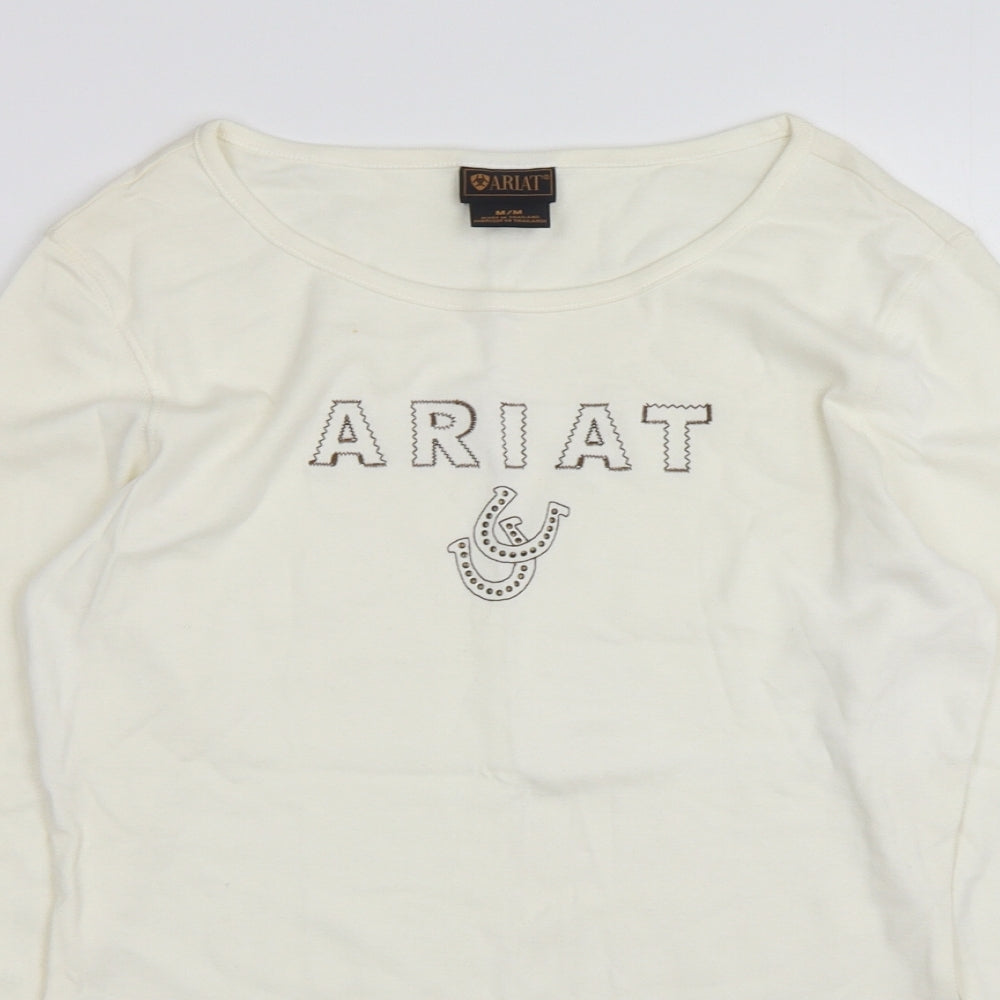 Ariat Womens Ivory  Cotton Basic T-Shirt Size M Round Neck