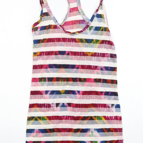 Preworn Womens Multicoloured Striped Viscose Basic Tank Size 8 Round Neck