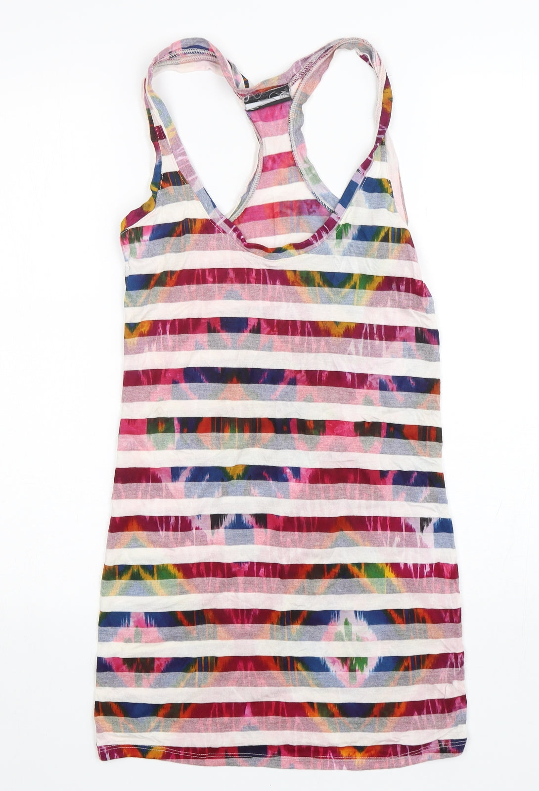 Preworn Womens Multicoloured Striped Viscose Basic Tank Size 8 Round Neck