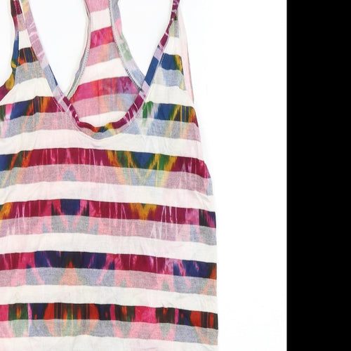 Preworn Womens Multicoloured Striped Viscose Basic Tank Size 8 Round Neck