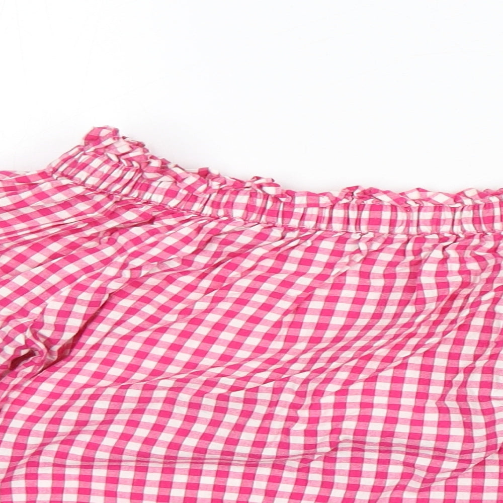George Womens Pink Check Cotton Basic Blouse Size 14 Off the Shoulder
