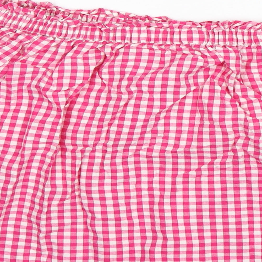 George Womens Pink Check Cotton Basic Blouse Size 14 Off the Shoulder