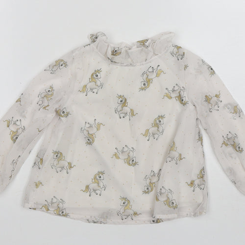 H&M Girls White  Polyester Basic Blouse Size 3 Years Round Neck  - Unicorn