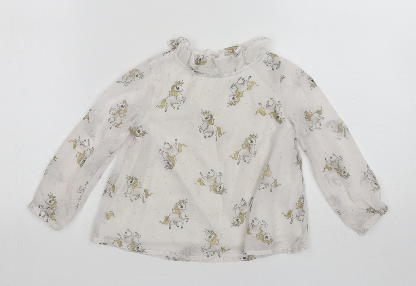 H&M Girls White  Polyester Basic Blouse Size 3 Years Round Neck  - Unicorn