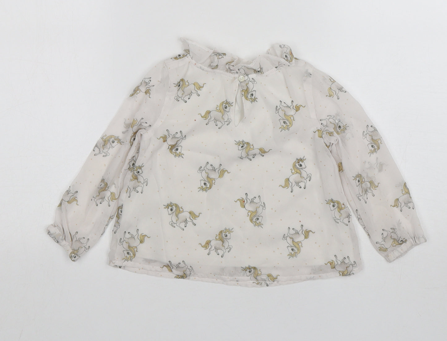 H&M Girls White  Polyester Basic Blouse Size 3 Years Round Neck  - Unicorn