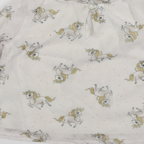 H&M Girls White  Polyester Basic Blouse Size 3 Years Round Neck  - Unicorn
