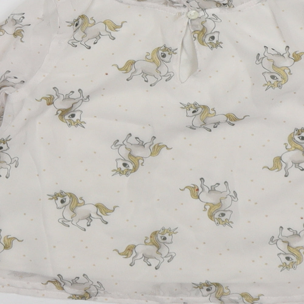 H&M Girls White  Polyester Basic Blouse Size 3 Years Round Neck  - Unicorn