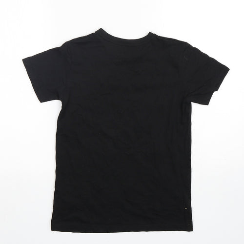 Preworn Boys Black  Cotton Basic T-Shirt Size 10-11 Years Round Neck