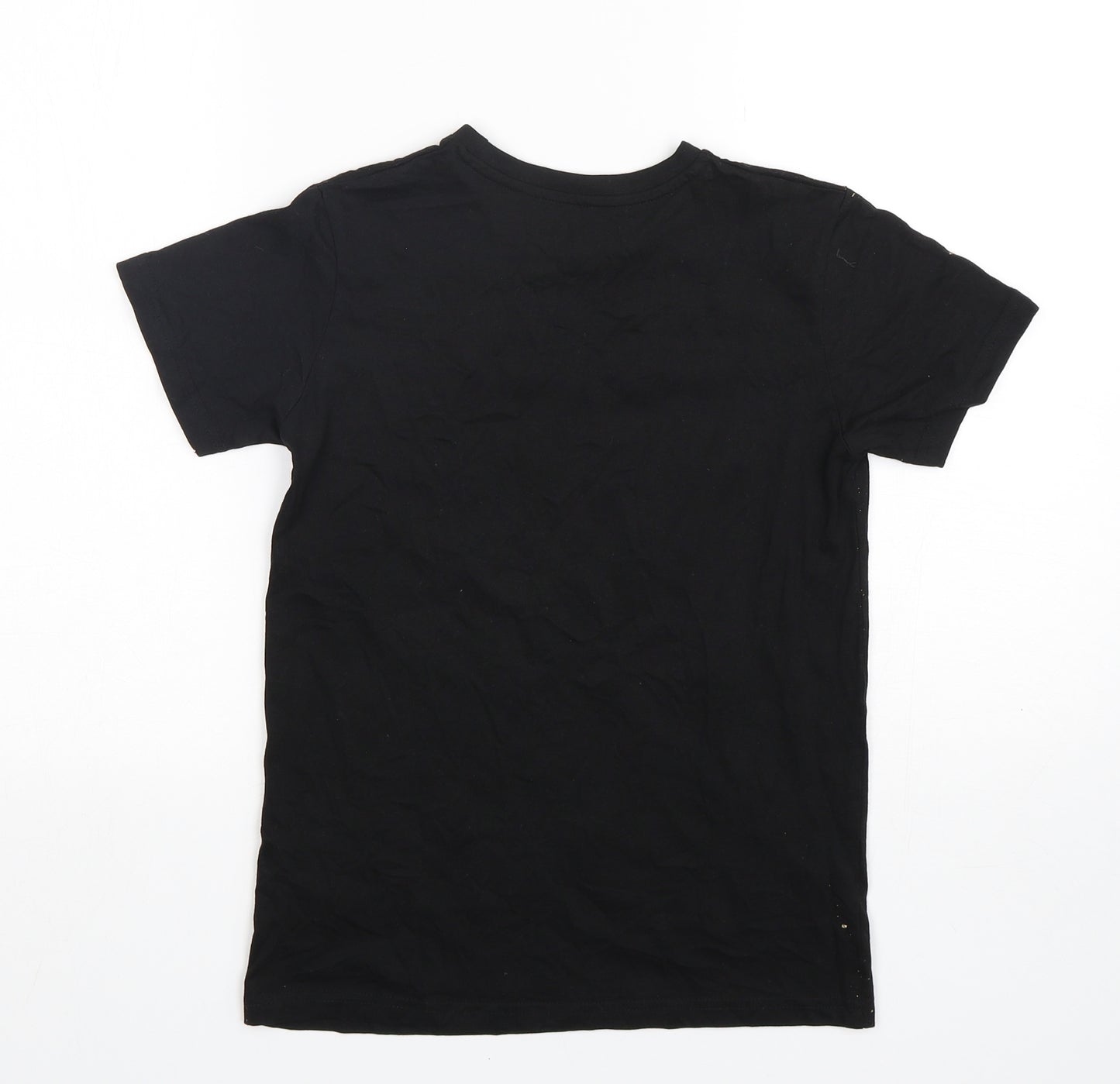 Preworn Boys Black  Cotton Basic T-Shirt Size 10-11 Years Round Neck