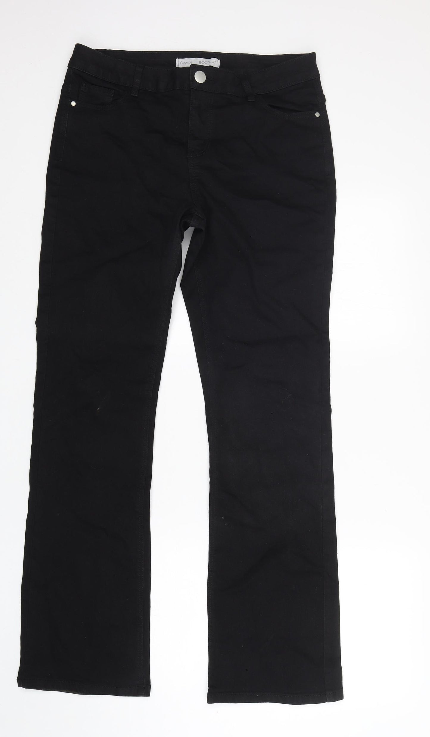 George Womens Black  Cotton Bootcut Jeans Size 14 L32 in Regular