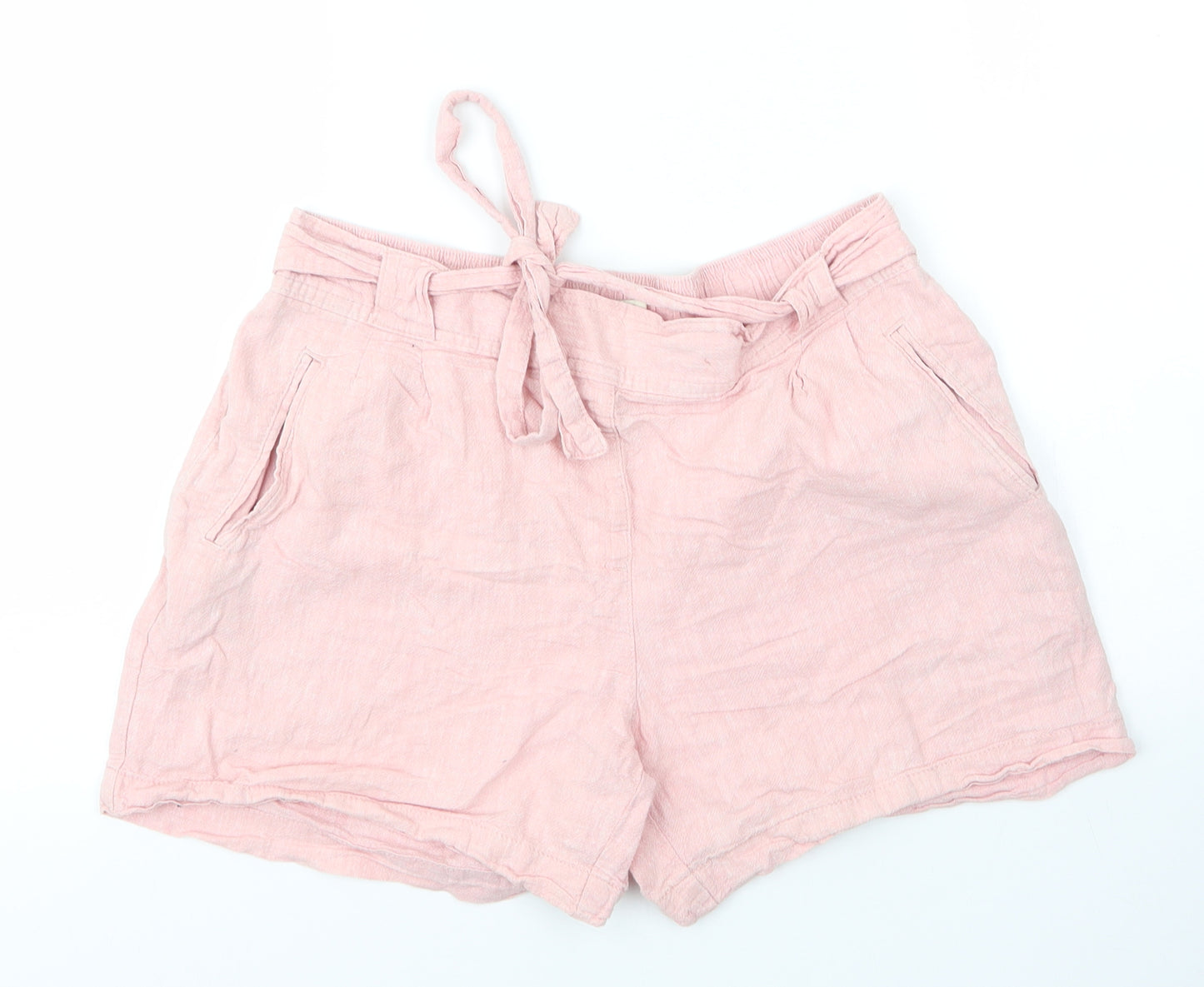 Papaya Womens Pink  Linen Paperbag Shorts Size 10  Regular Drawstring