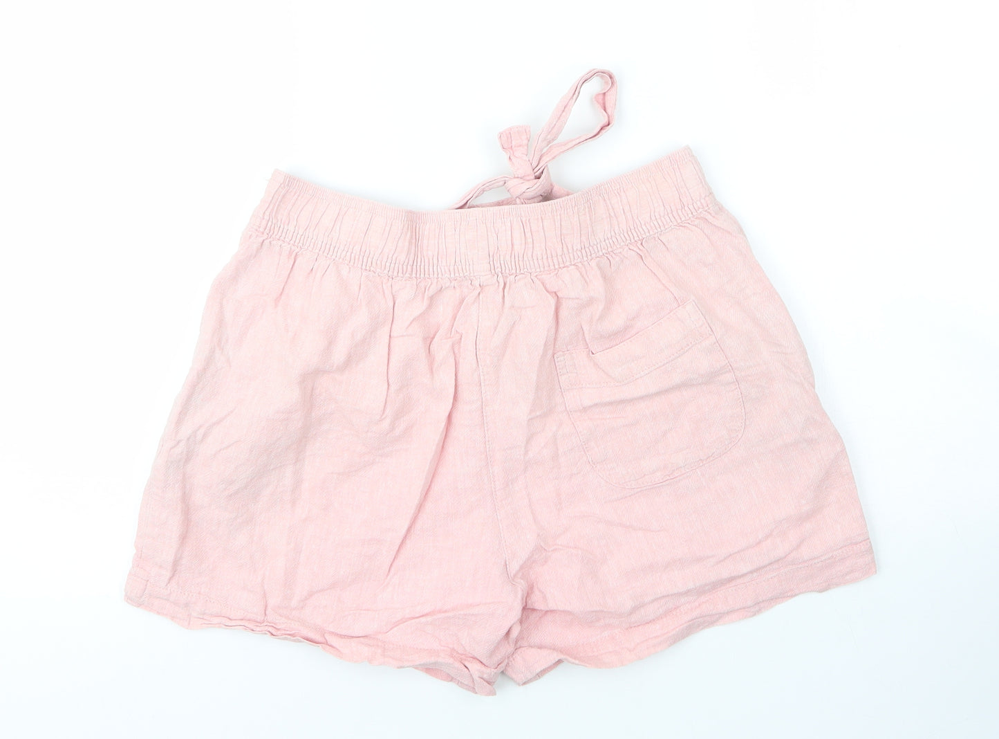 Papaya Womens Pink  Linen Paperbag Shorts Size 10  Regular Drawstring