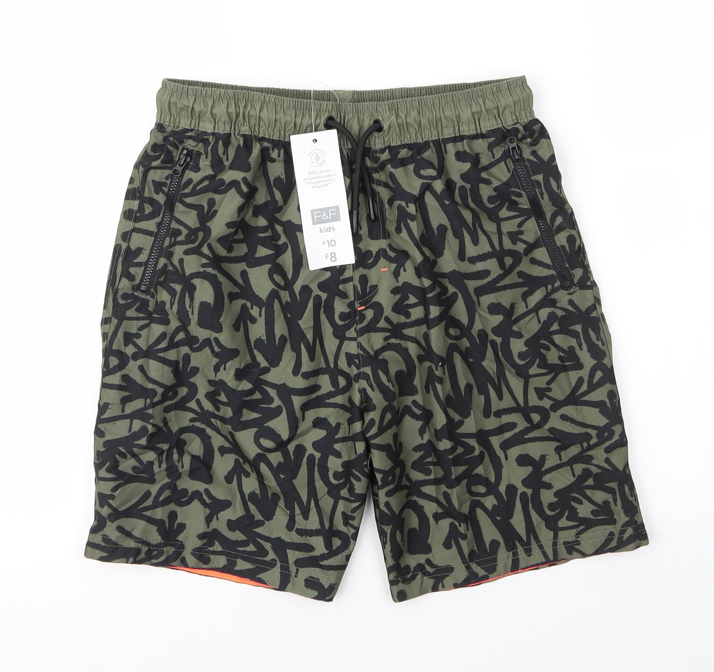 F&F Boys Green  Polyester Sweat Shorts Size 12 Years  Regular Drawstring