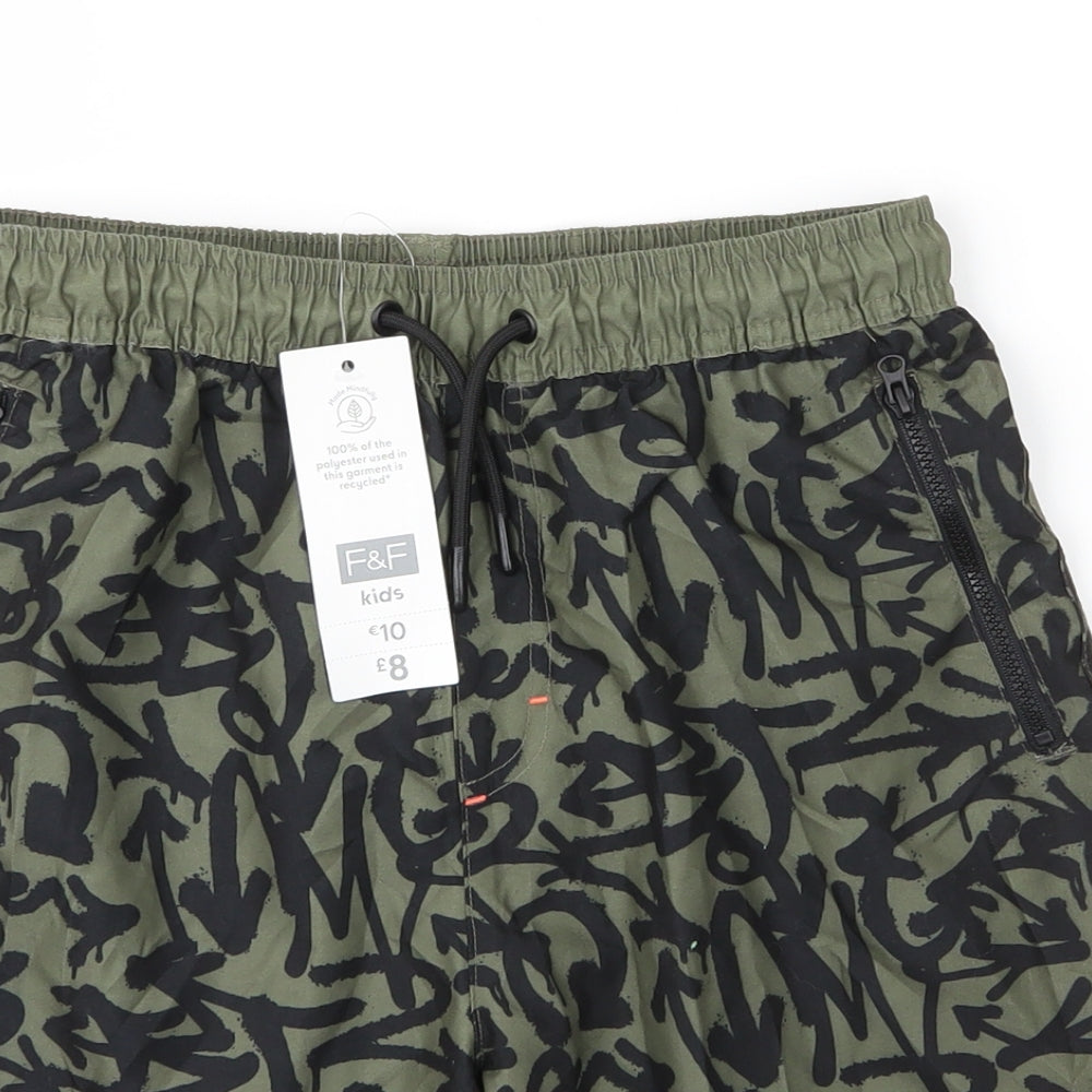 F&F Boys Green  Polyester Sweat Shorts Size 12 Years  Regular Drawstring