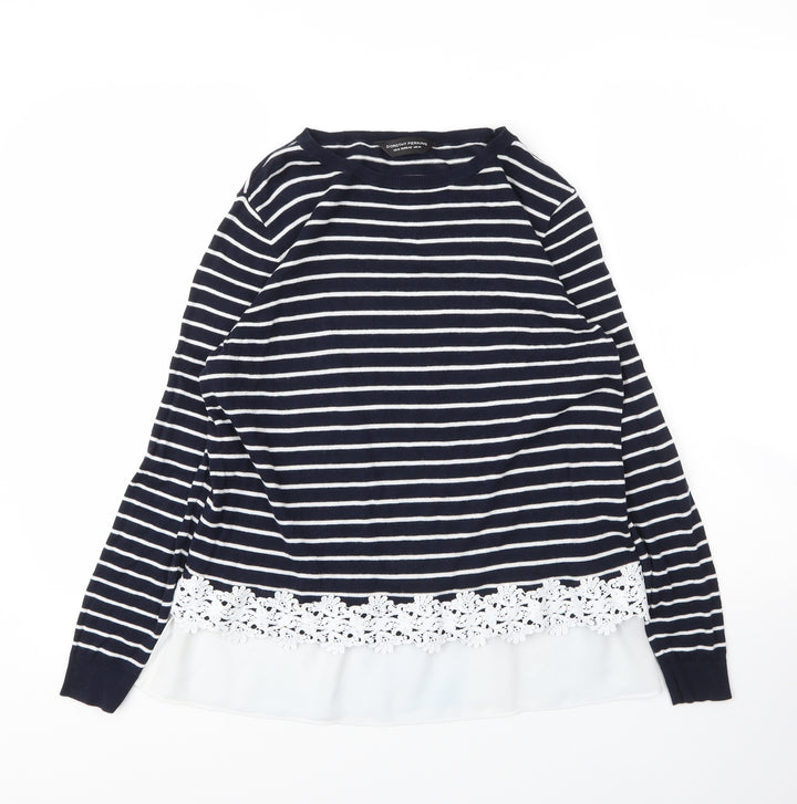 Dorothy Perkins Womens Blue Round Neck Striped Cotton Pullover Jumper Size 14