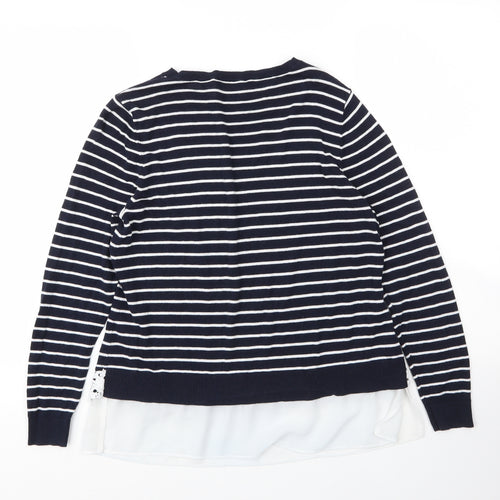 Dorothy Perkins Womens Blue Round Neck Striped Cotton Pullover Jumper Size 14
