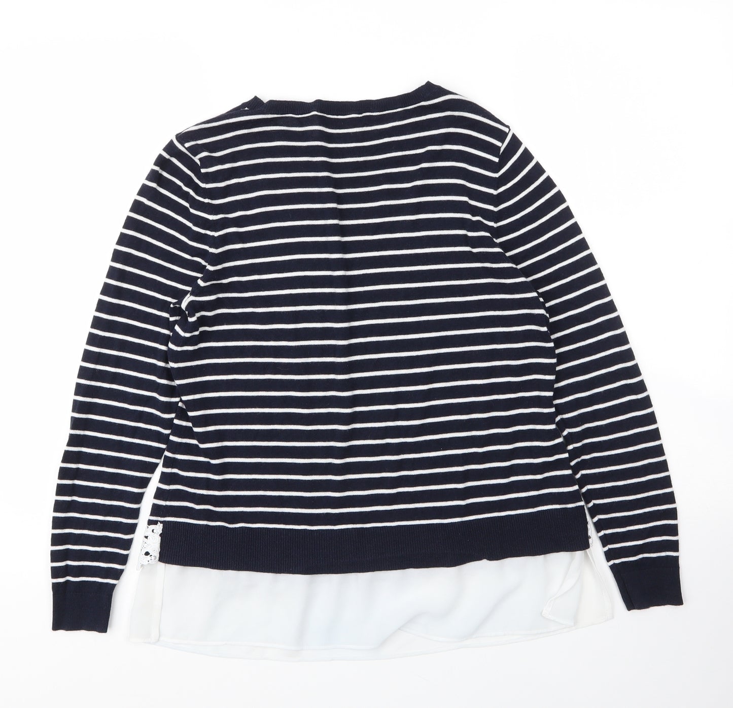 Dorothy Perkins Womens Blue Round Neck Striped Cotton Pullover Jumper Size 14
