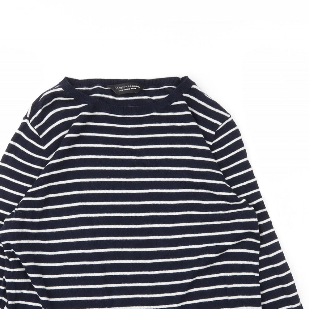 Dorothy Perkins Womens Blue Round Neck Striped Cotton Pullover Jumper Size 14