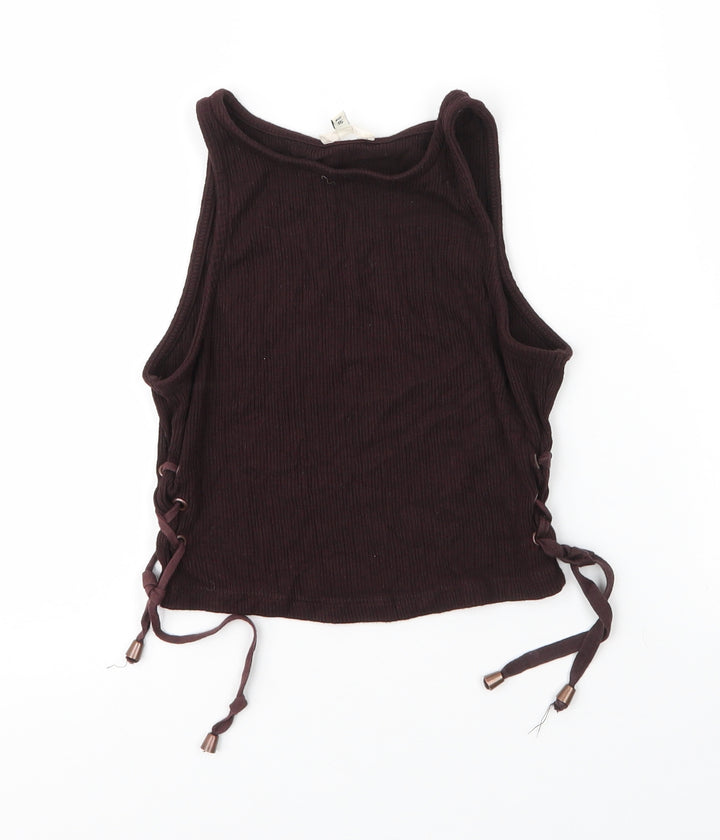 River Island Girls Brown  Viscose Basic Tank Size 10 Years Round Neck