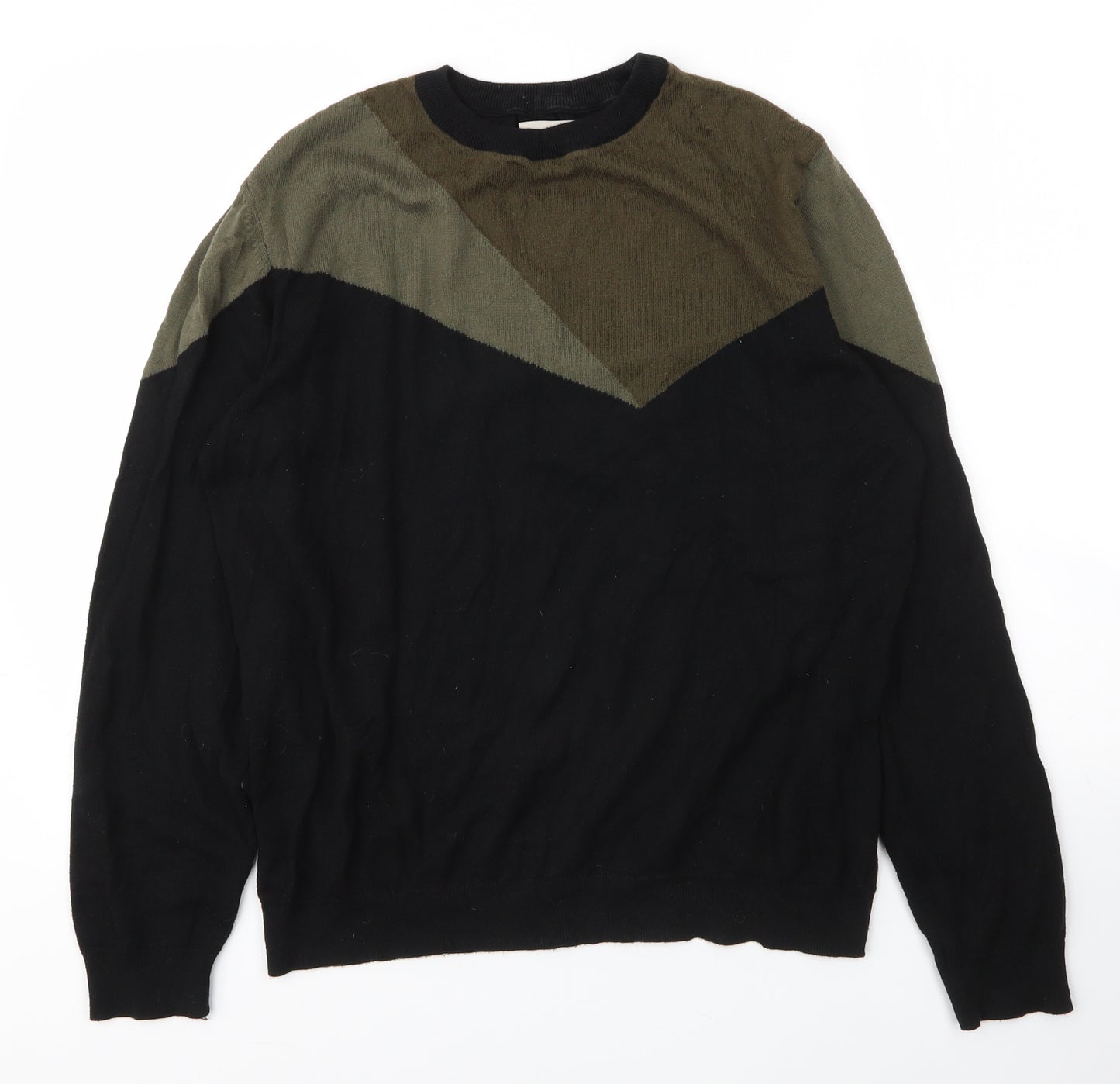 River Island# Mens Black Round Neck  Acrylic Pullover Jumper Size L