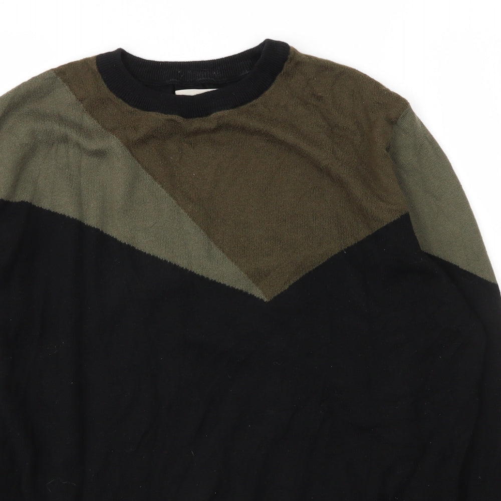 River Island# Mens Black Round Neck  Acrylic Pullover Jumper Size L