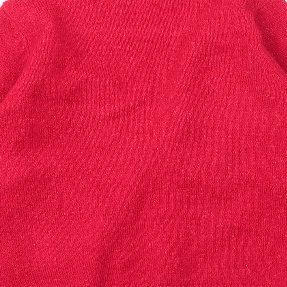 F&F Girls Red Round Neck  Acrylic Pullover Jumper Size 2-3 Years   - Christmas