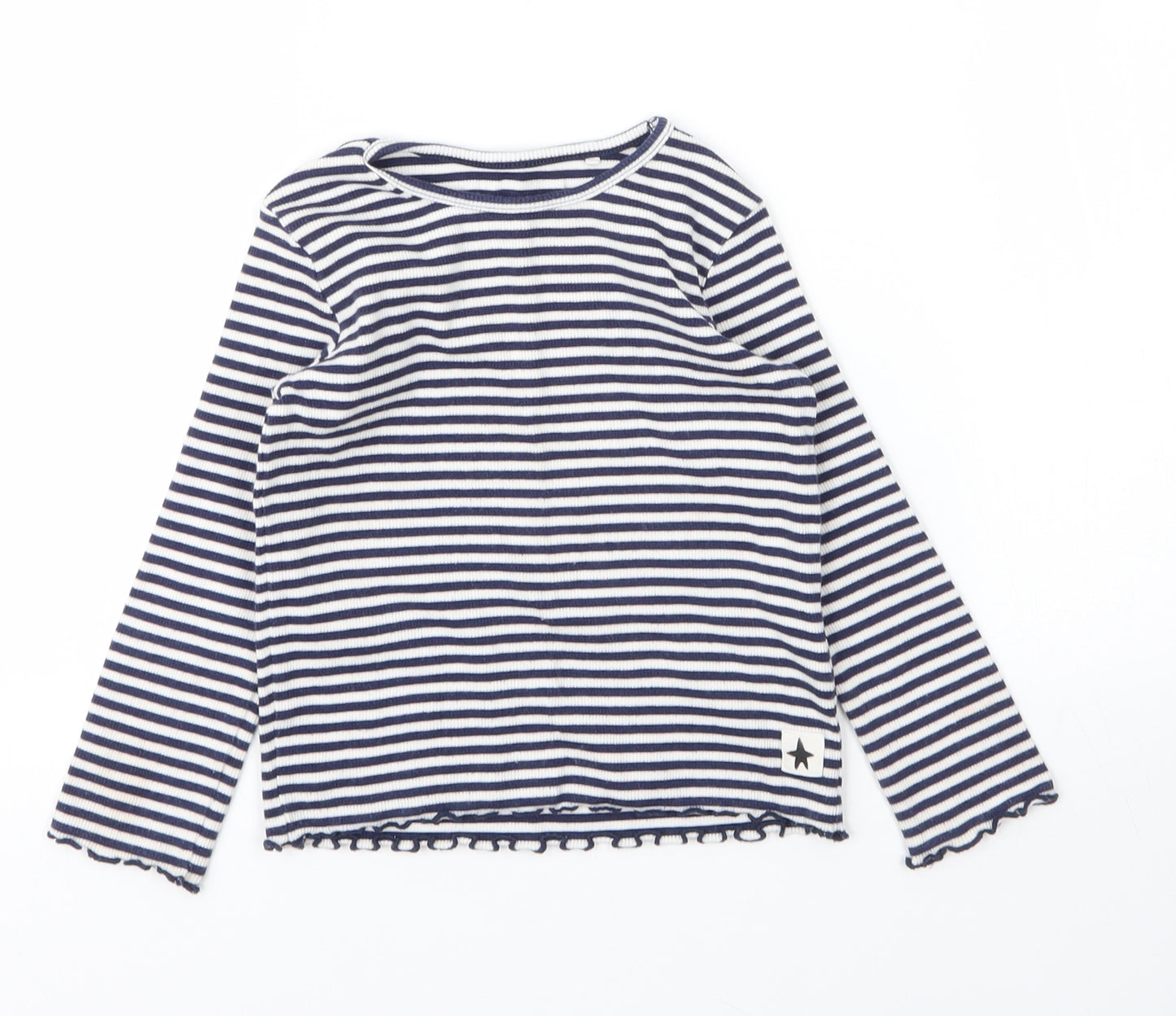 NEXT Girls Blue Striped Cotton Basic T-Shirt Size 2 Years Round Neck