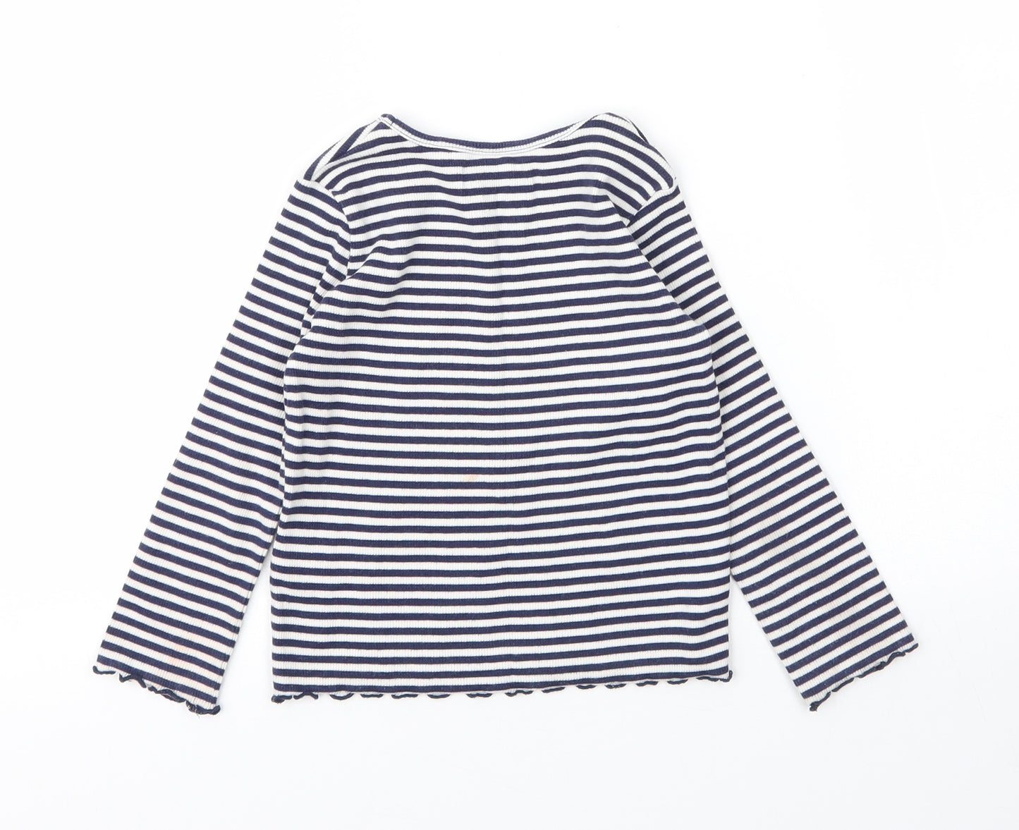 NEXT Girls Blue Striped Cotton Basic T-Shirt Size 2 Years Round Neck