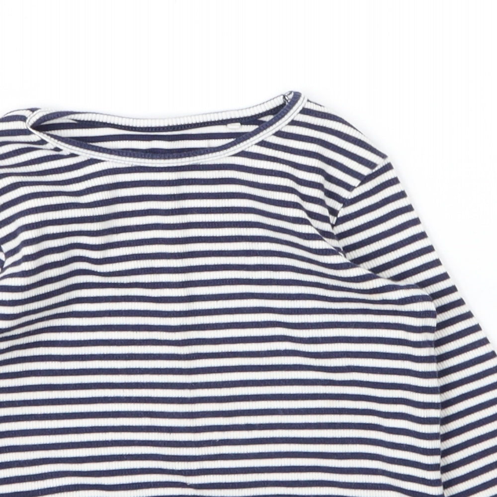 NEXT Girls Blue Striped Cotton Basic T-Shirt Size 2 Years Round Neck